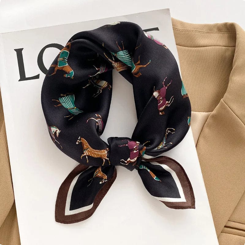Carré 100% soie naturelle motif chevaux équestre