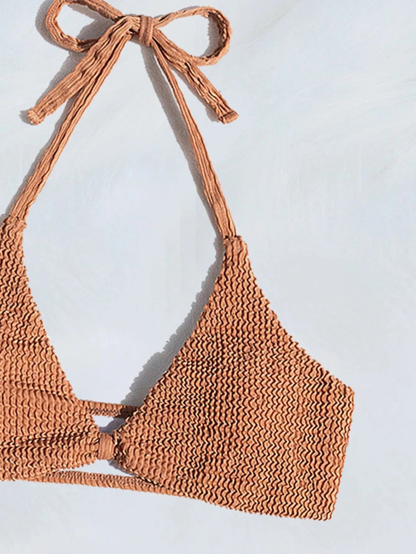 Bikini Texturé Marron Taille Haute - Élégance et Confort pour Votre Été