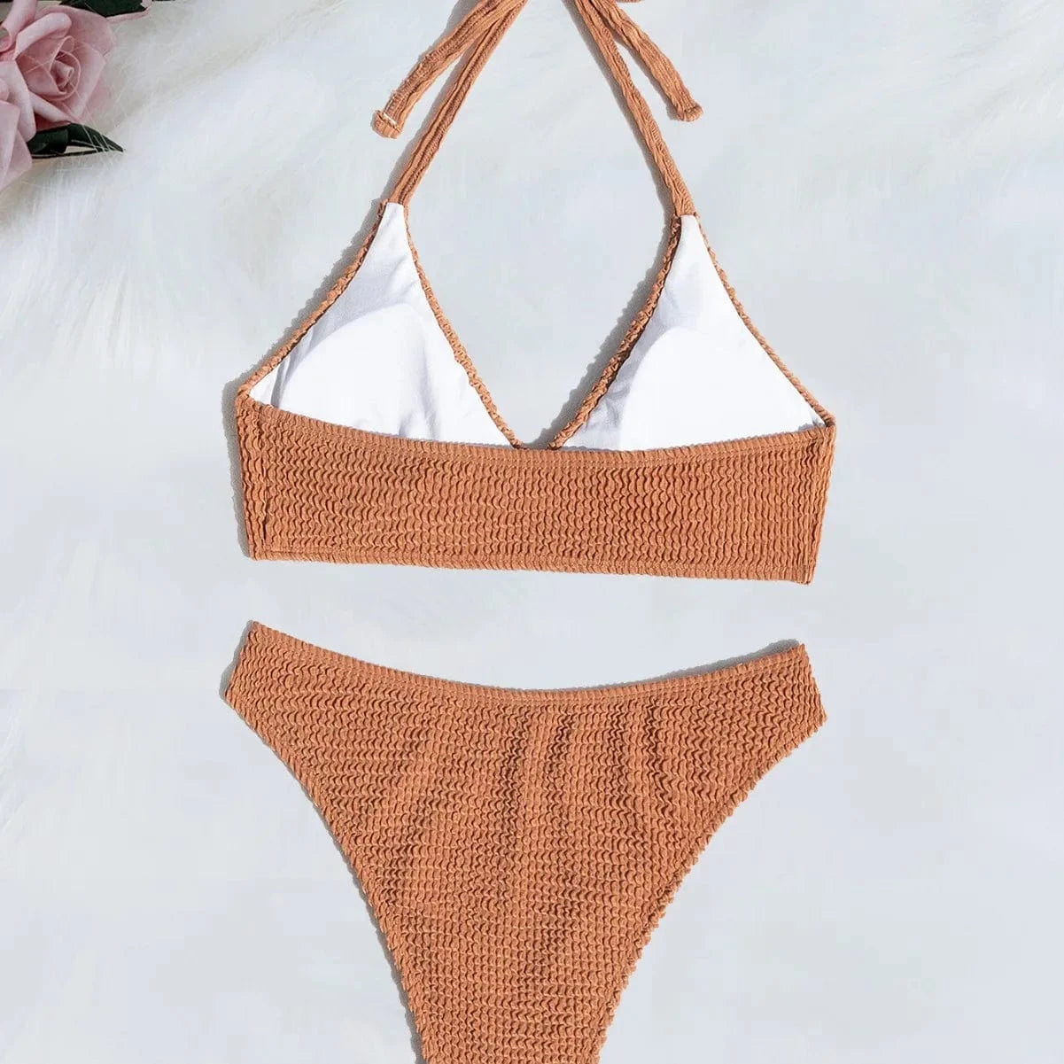 Bikini Texturé Marron Taille Haute - Élégance et Confort pour Votre Été