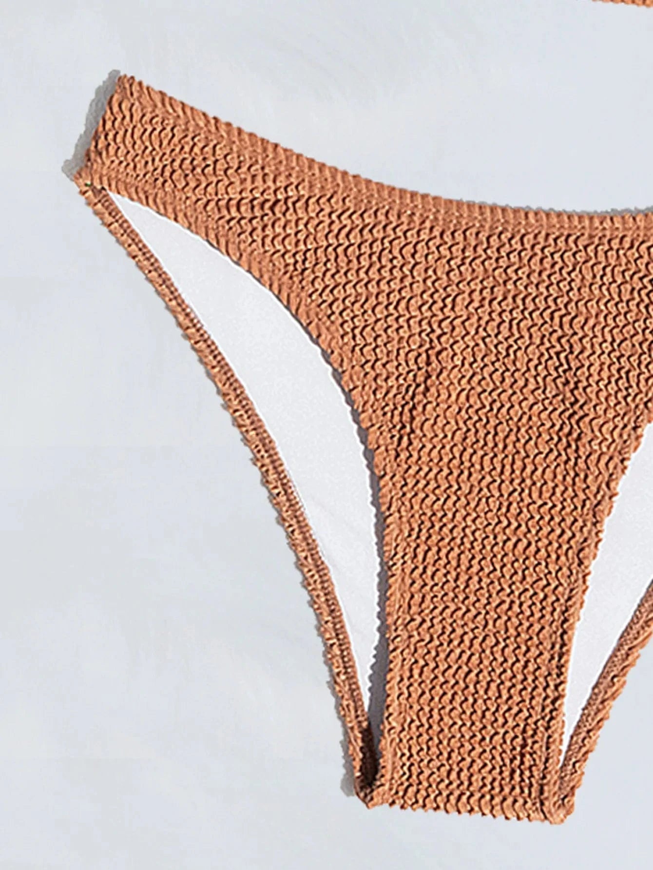Bikini Texturé Marron Taille Haute - Élégance et Confort pour Votre Été