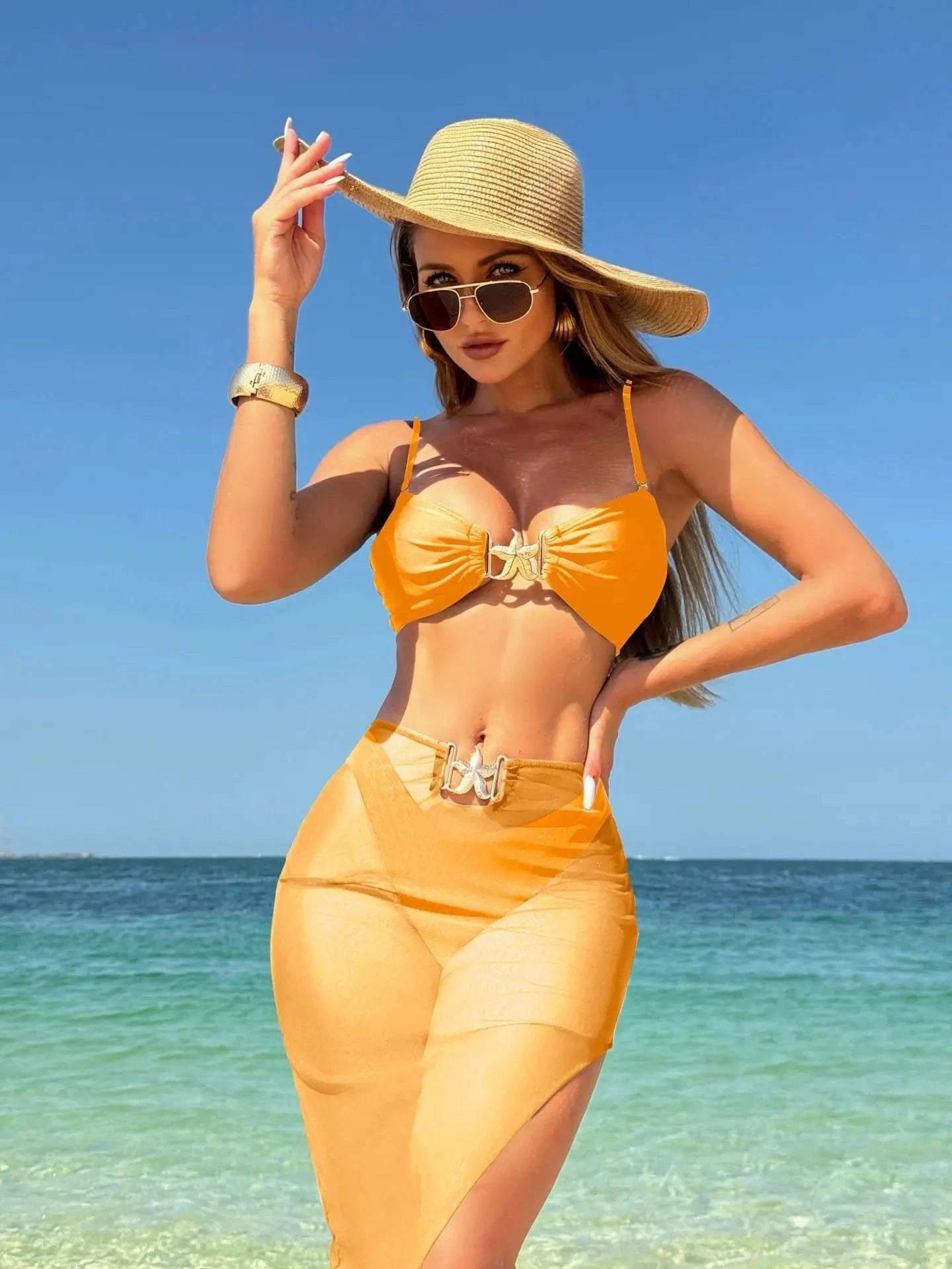 Bikini Élégant avec Jupe Transparente : Sophistication et Confort Été. Jaune / S