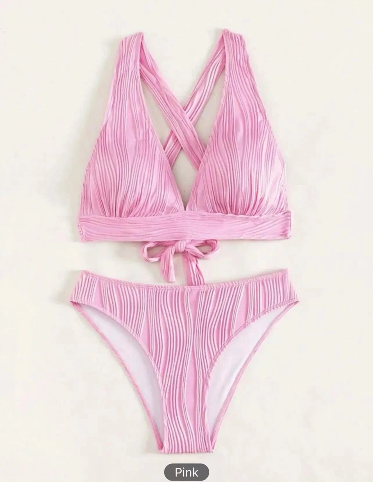 Bikini Plissé Rose Élégant : Raffinement et Confort Pour Vos Jourées de Soleil