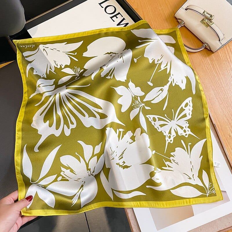 Carré 100% Soie Bicolore fleur