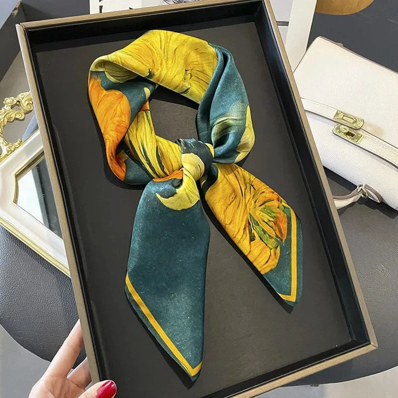 Carré 100% Soie Foulard Carré en Soie Imprimé Premium – Élégance et Raffinement 70x70cm