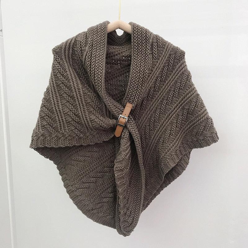 Écharpe cape tricotée unie - Modèle exclusif Gris