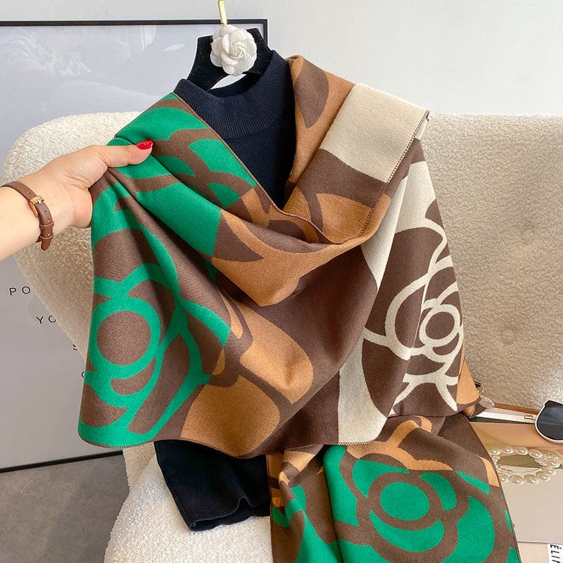 Écharpe en cachemire doux et chaud - Ton Floral Vert