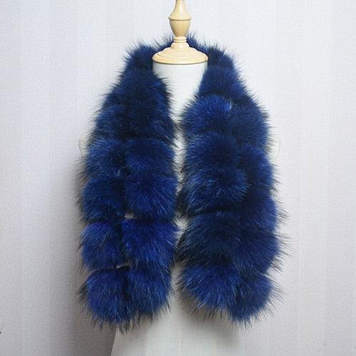 Écharpe en fausse fourrure aux pompons extravagants Bleu