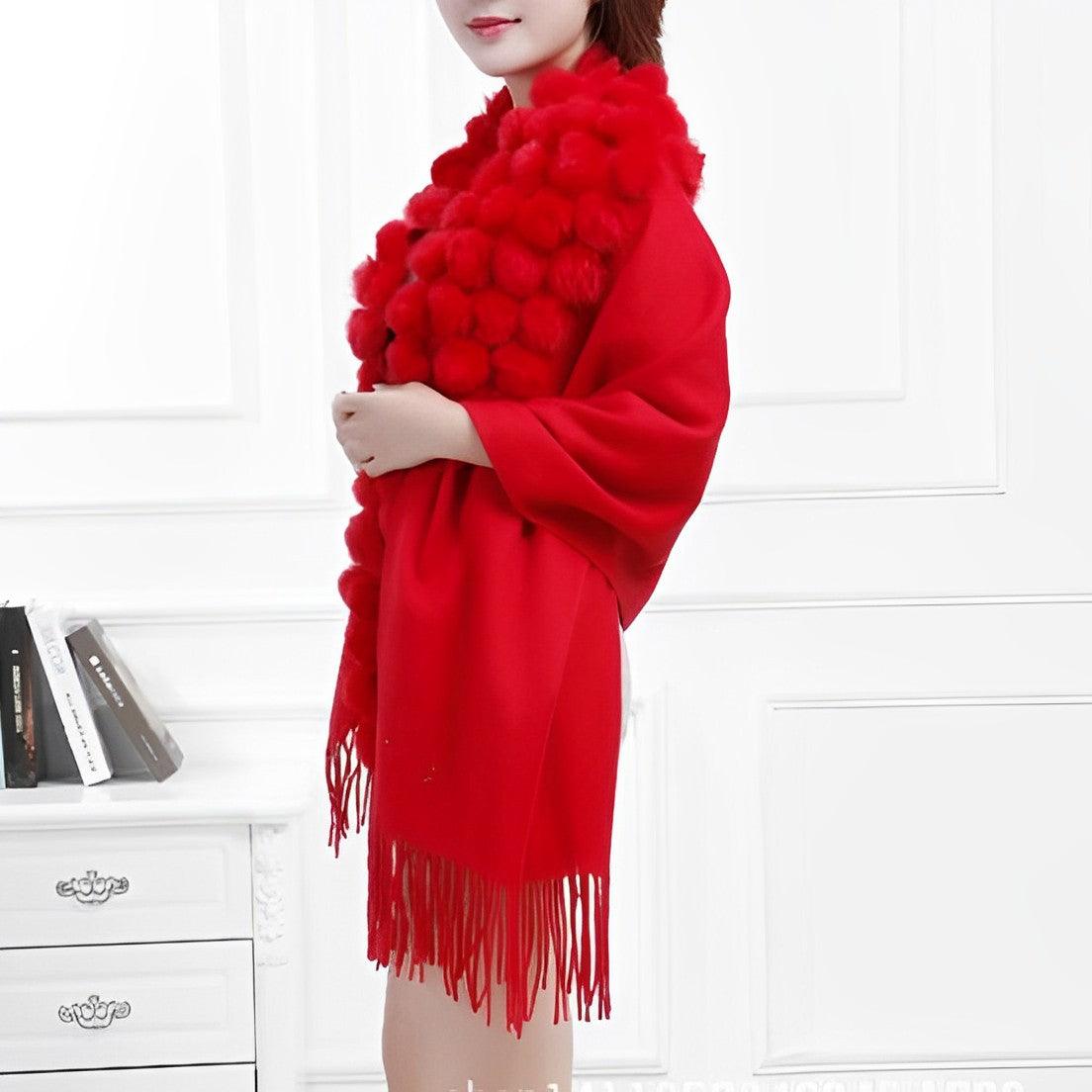 Écharpe en laine avec pompon en fourrure - Collection Luxe