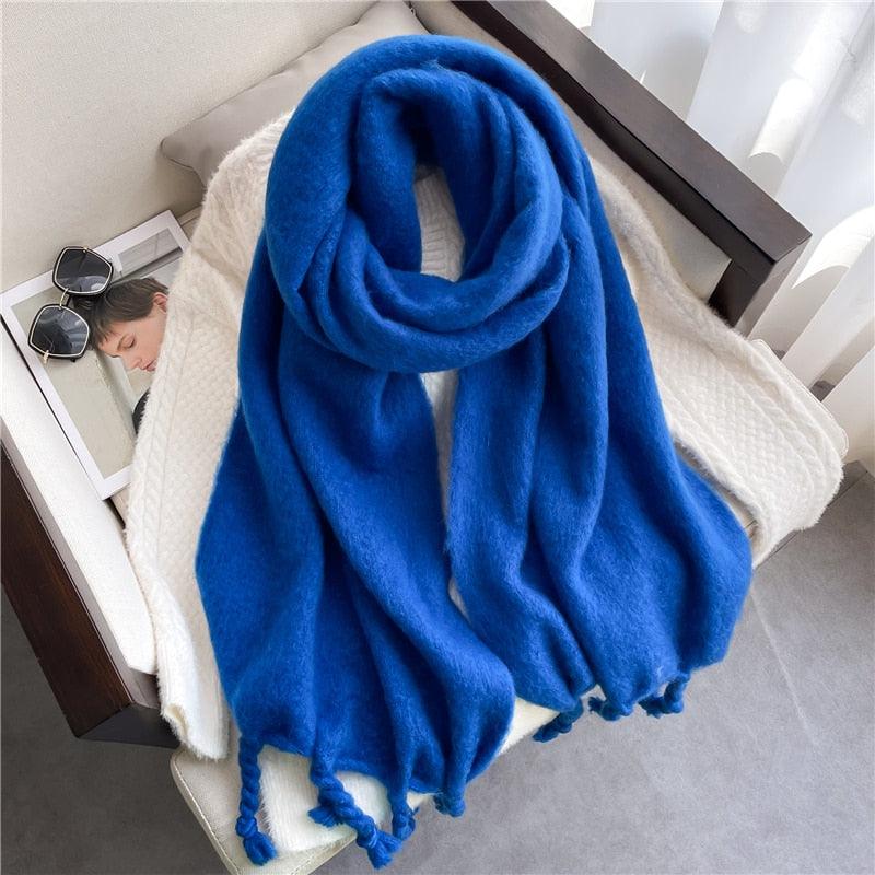 Écharpe longue en cachemire pour femmes Bleu