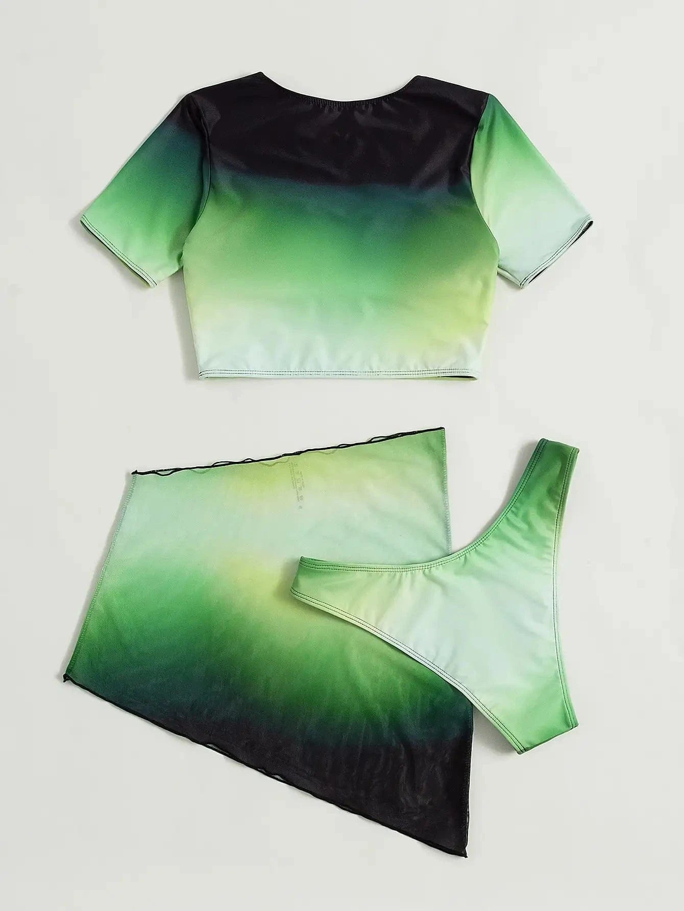 Ensemble Bikini avec Robe - Dégradé Élégant Noir-Vert pour un Look Tendance