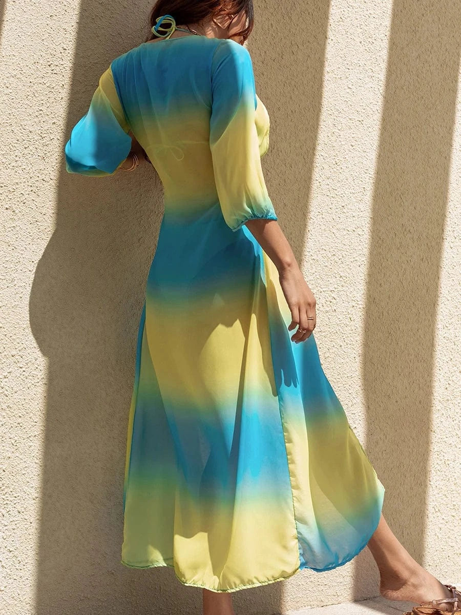 Ensemble Bikini Dégradé Coloré avec Robe de Bain Chic et Confortable