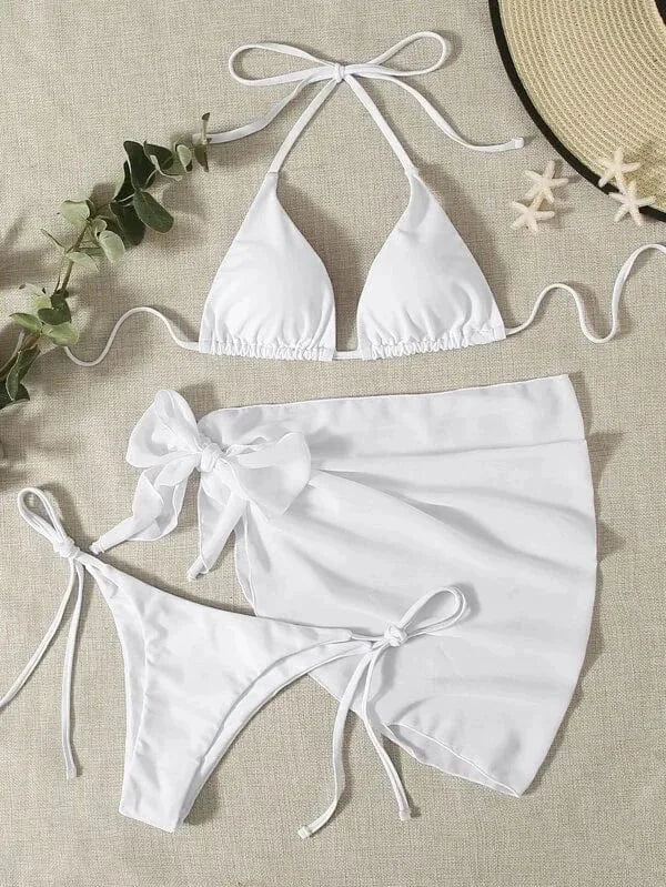 Ensemble Bikini Élégant avec Robe de Bain : Style et Confort pour l'Été Blanc / S