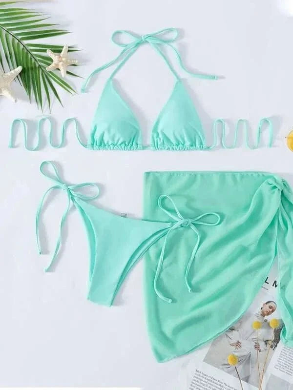 Ensemble Bikini Élégant avec Robe de Bain : Style et Confort pour l'Été Bleu Clair / S