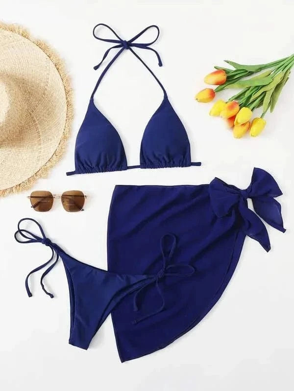 Ensemble Bikini Élégant avec Robe de Bain : Style et Confort pour l'Été Bleu / S