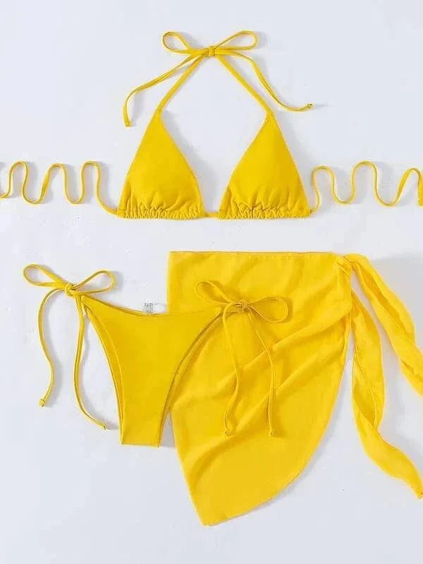 Ensemble Bikini Élégant avec Robe de Bain : Style et Confort pour l'Été Jaune / S