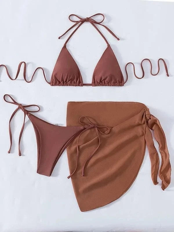 Ensemble Bikini Élégant avec Robe de Bain : Style et Confort pour l'Été Marron / S