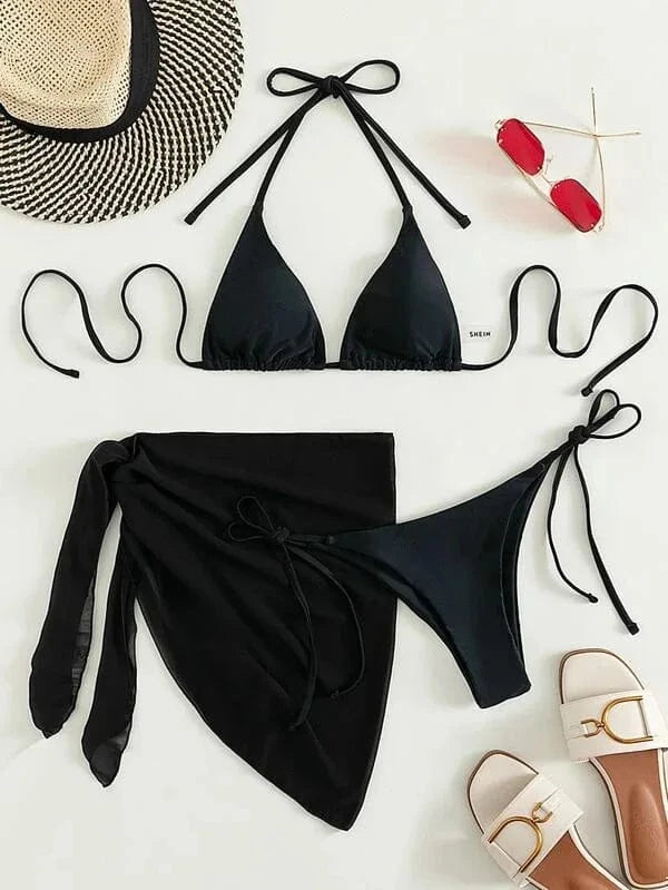 Ensemble Bikini Élégant avec Robe de Bain : Style et Confort pour l'Été Noir / S