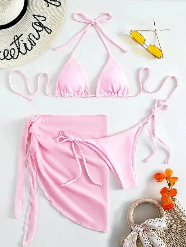 Ensemble Bikini Élégant avec Robe de Bain : Style et Confort pour l'Été Rose Clair / S
