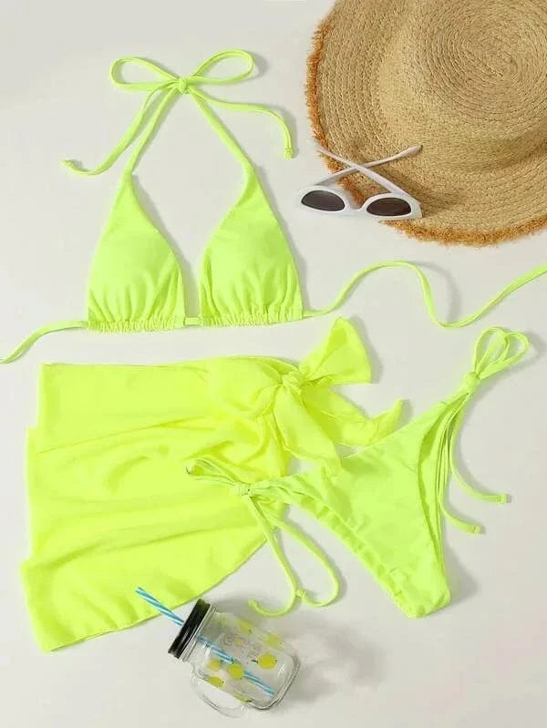 Ensemble Bikini Élégant avec Robe de Bain : Style et Confort pour l'Été Vert Fluo / S