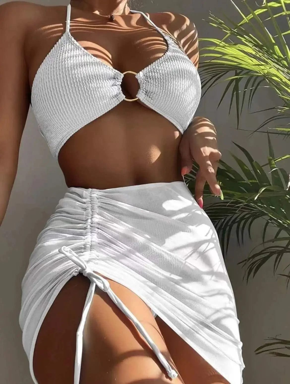Ensemble Bikini & Robe Noir Élégant : Style Sophistiqué pour la Plage & Au-delà Blanc / S