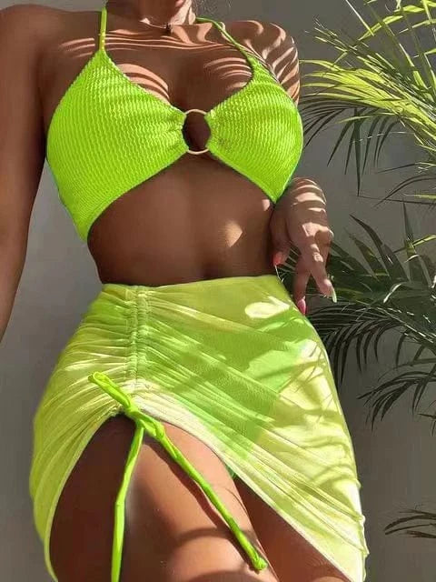 Ensemble Bikini & Robe Noir Élégant : Style Sophistiqué pour la Plage & Au-delà Jaune / S