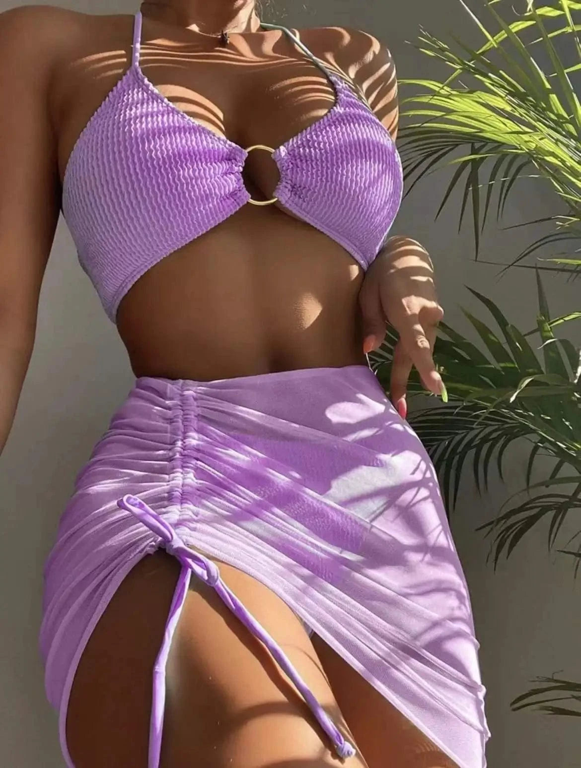 Ensemble Bikini & Robe Noir Élégant : Style Sophistiqué pour la Plage & Au-delà Violet / S
