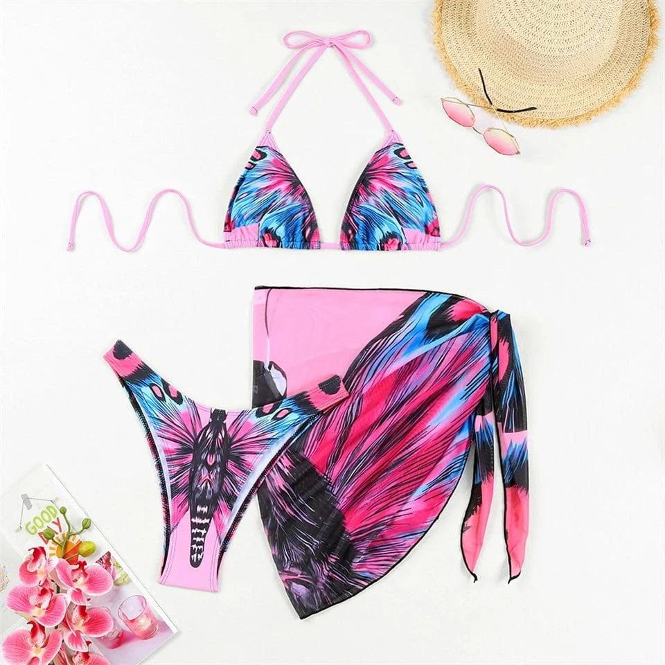Ensemble Bikini Vibrant avec Robe de Bain : Élégance Colorée pour L'Été Fushia / S