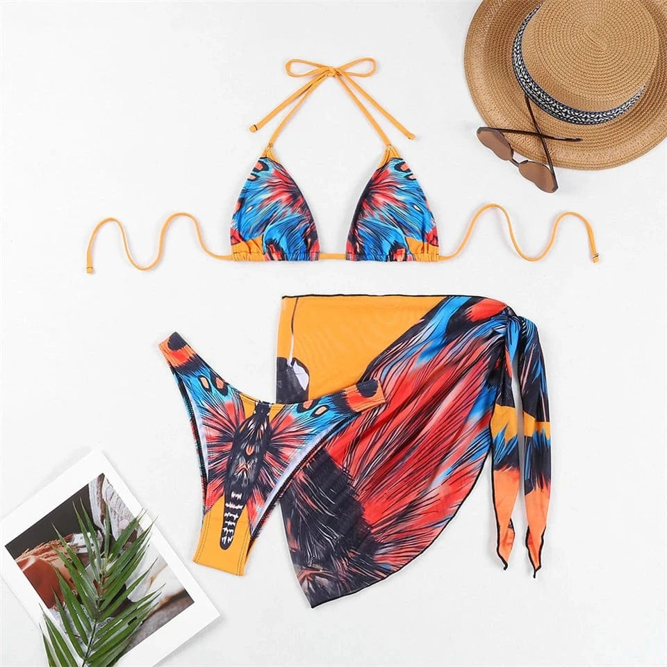 Ensemble Bikini Vibrant avec Robe de Bain : Élégance Colorée pour L'Été Jaune / S