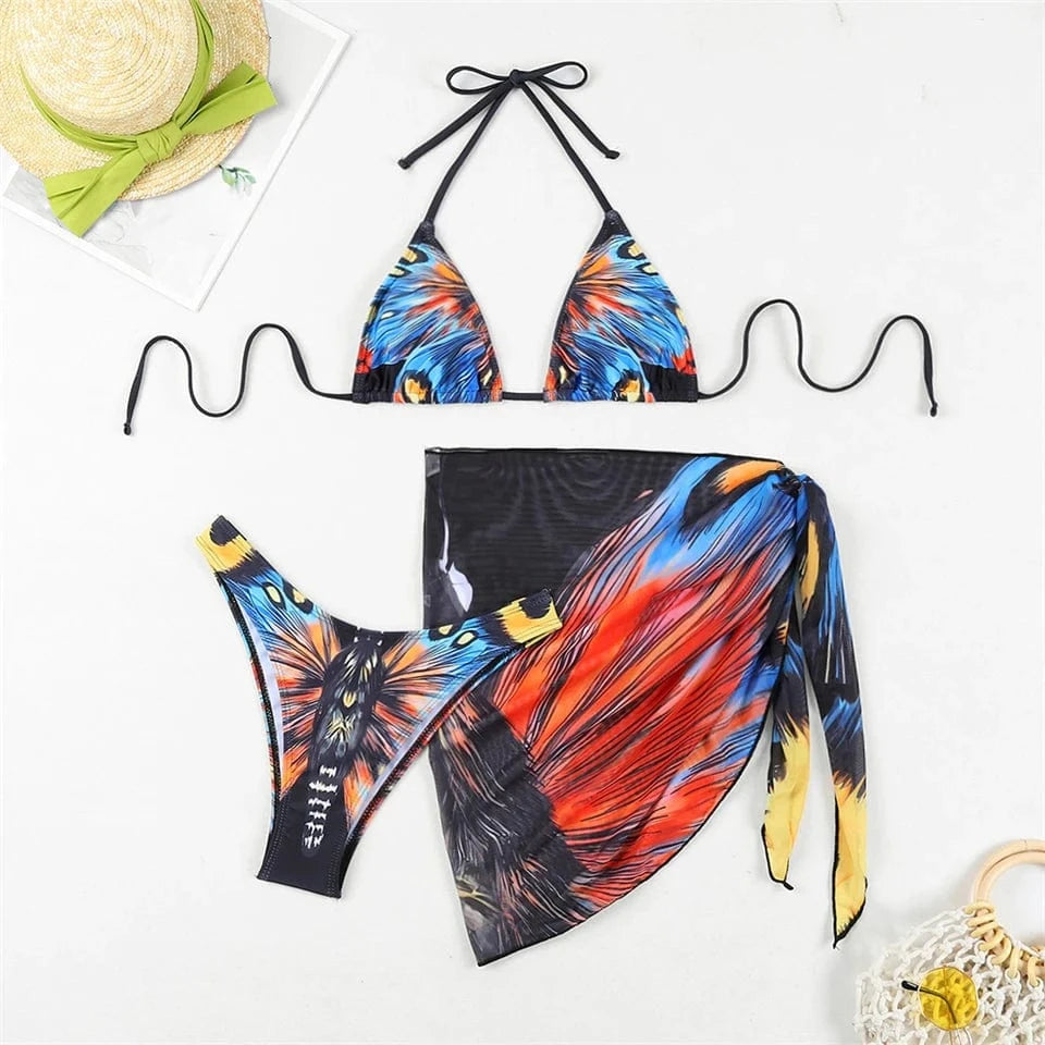 Ensemble Bikini Vibrant avec Robe de Bain : Élégance Colorée pour L'Été Noir / S