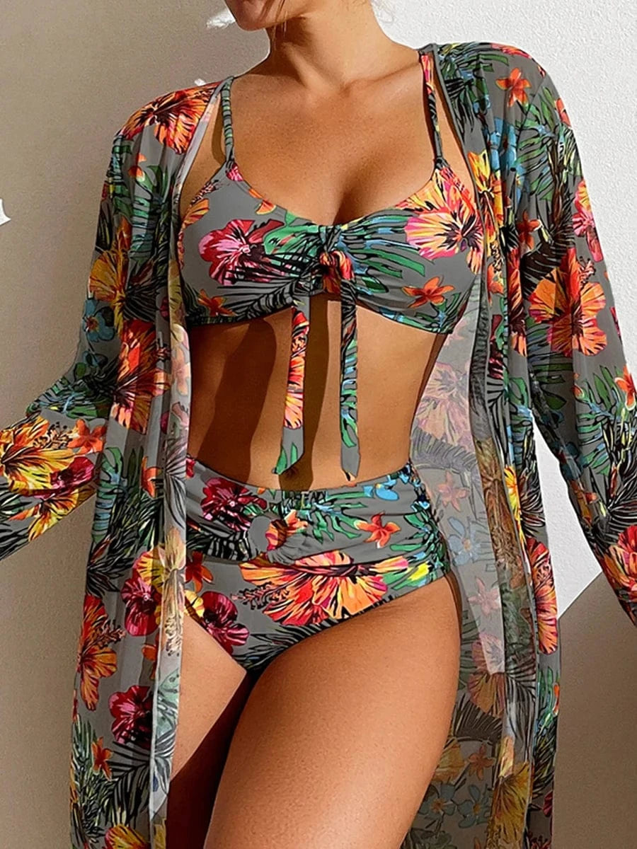 Ensemble de Bain Bikini avec Robe et Pantalon - Élégance Unique Bleu / S