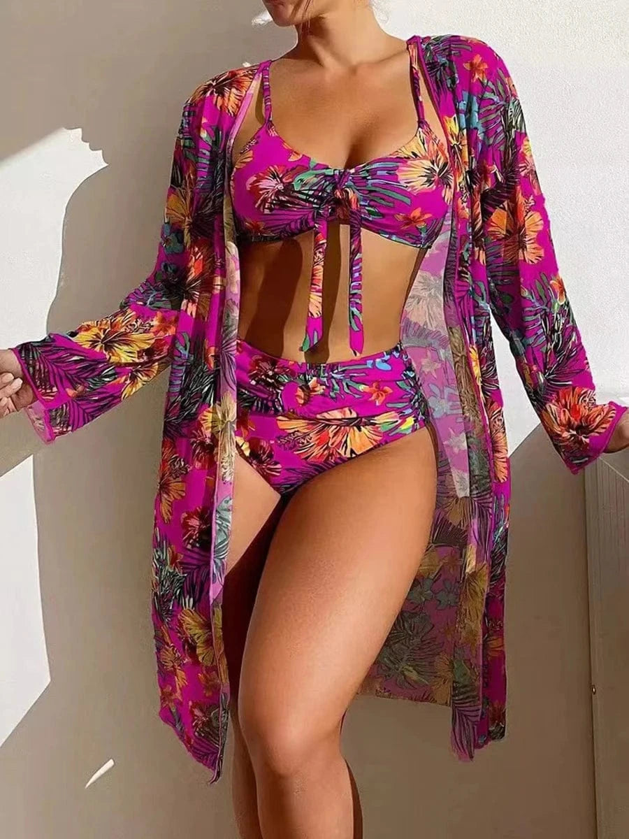 Ensemble de Bain Bikini avec Robe et Pantalon - Élégance Unique Violet / S