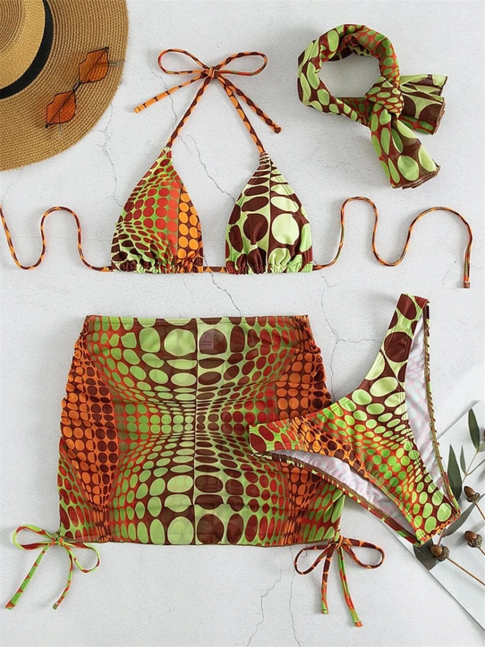 Ensemble de Bain Géométrique Moderne - Bikini Élégant avec Robe Intégrée Orange / S