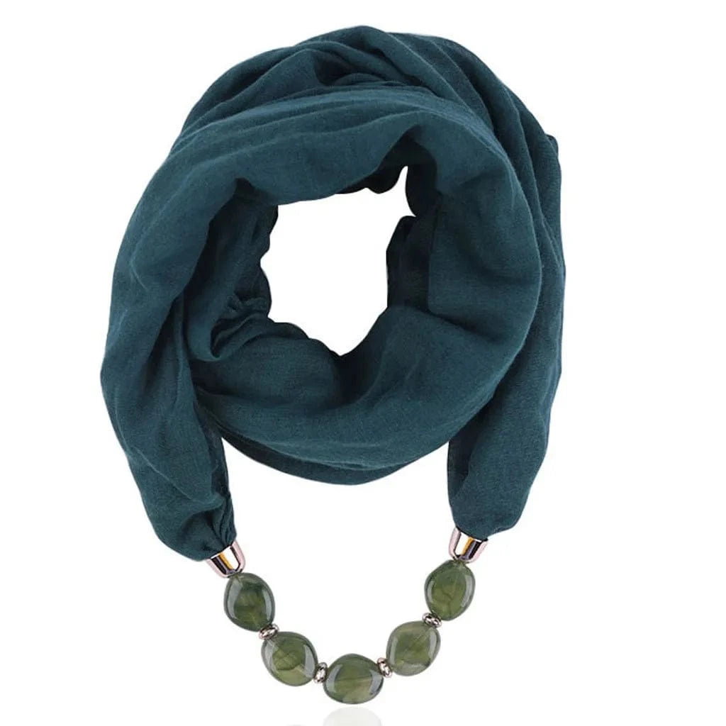 Foulard Bijou Collier Intégré — Écharpe enveloppante avec perles
