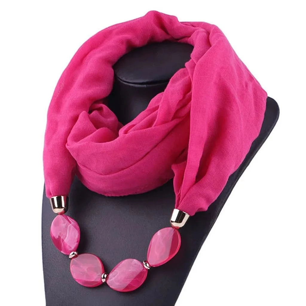 Foulard Bijou Collier Intégré — Écharpe enveloppante avec perles Fuschia
