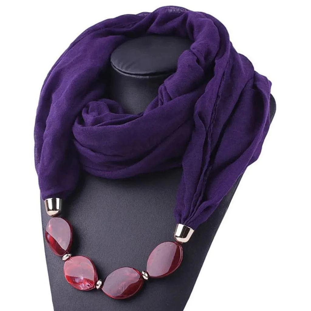 Foulard Bijou Collier Intégré — Écharpe enveloppante avec perles Violet