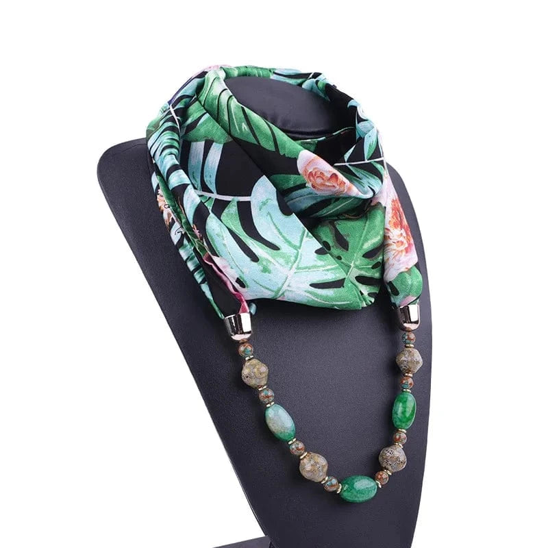 Foulard Bijou Collier Intégré Perles - Écharpe avec collier intégré et perles variées 2