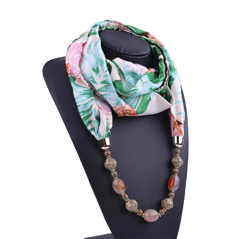 Foulard Bijou Collier Intégré Perles - Écharpe avec collier intégré et perles variées 3