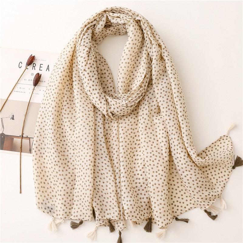 Foulard Bohème Floral en Coton - Collection Élégance Naturelle Beige