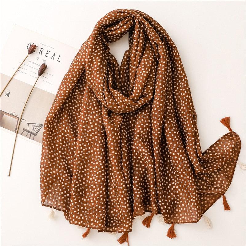 Foulard Bohème Floral en Coton - Collection Élégance Naturelle Marron Clair