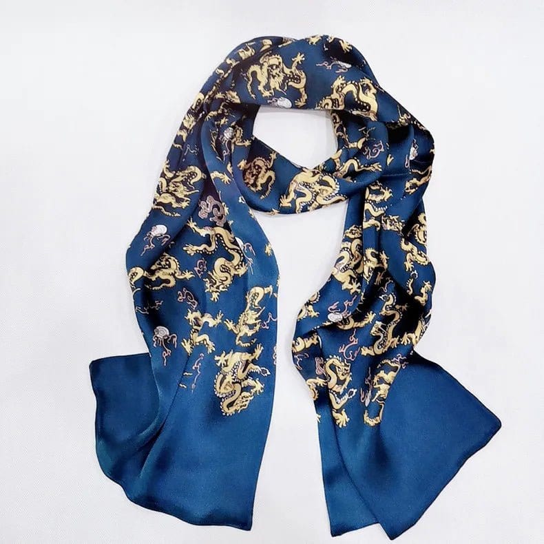 Foulard Homme en Soie avec Motifs Dorés Bleu