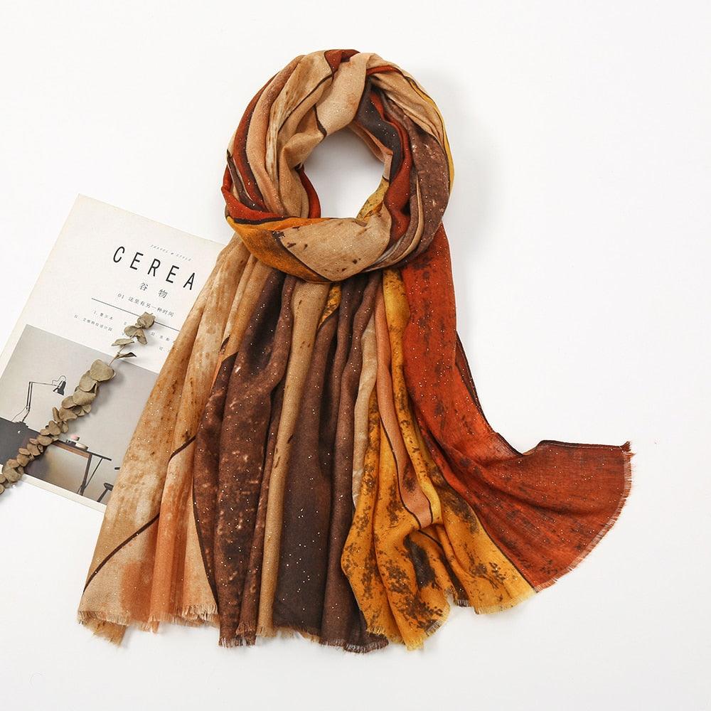 Foulard Lunaire en Coton Marron Clair