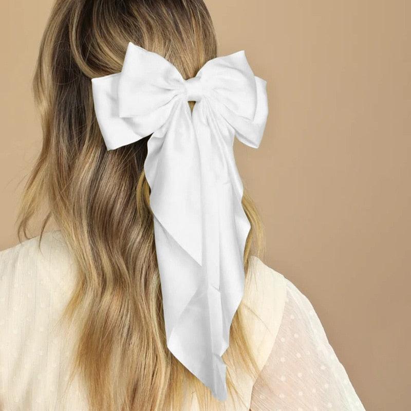 Foulard Pince à Cheveux Grand Nœud Papillon Glamour Blanc