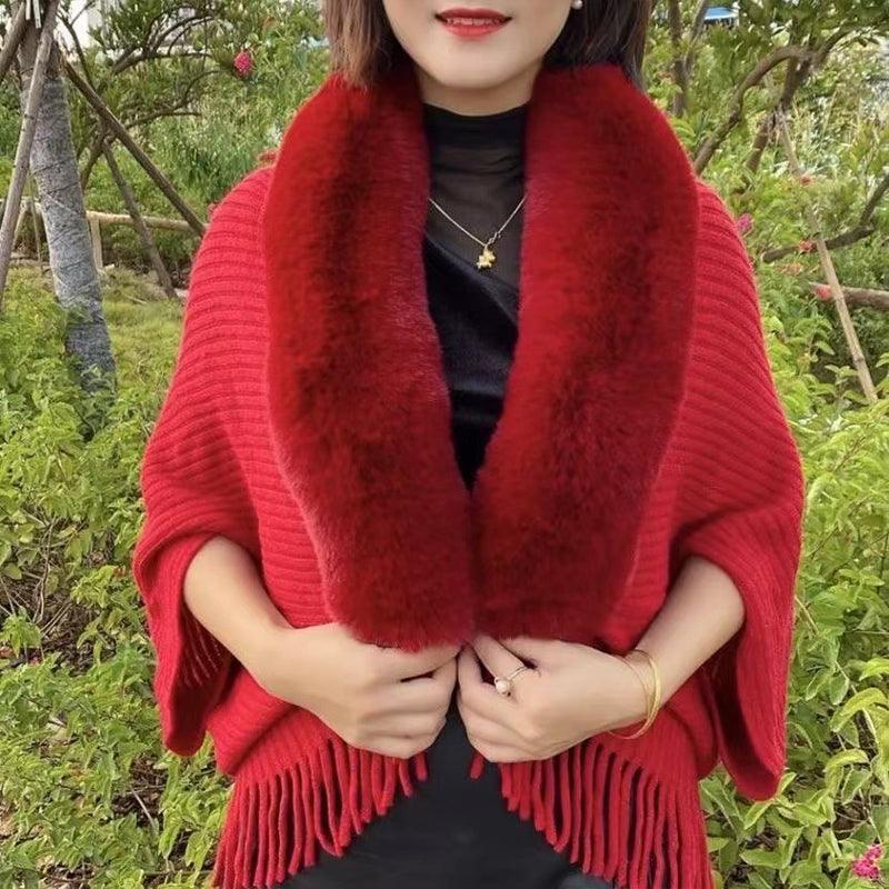 Poncho en cachemire et fausse fourrure Luxe & Style