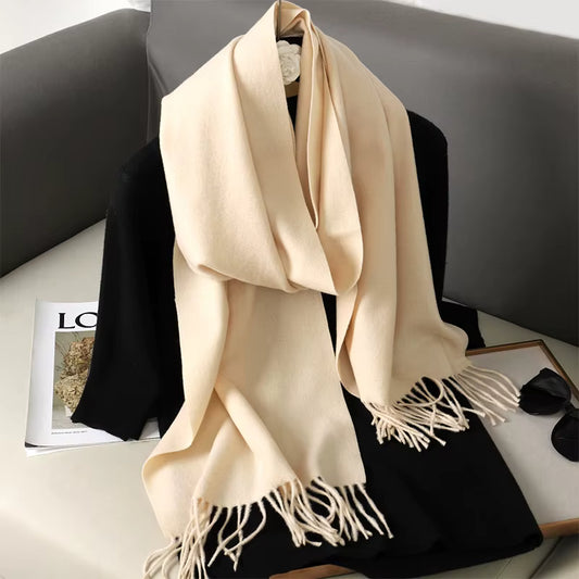 Echarpe Cachemire Crème Vanille Sable Satiné - Echarpe longue 180x30 cm