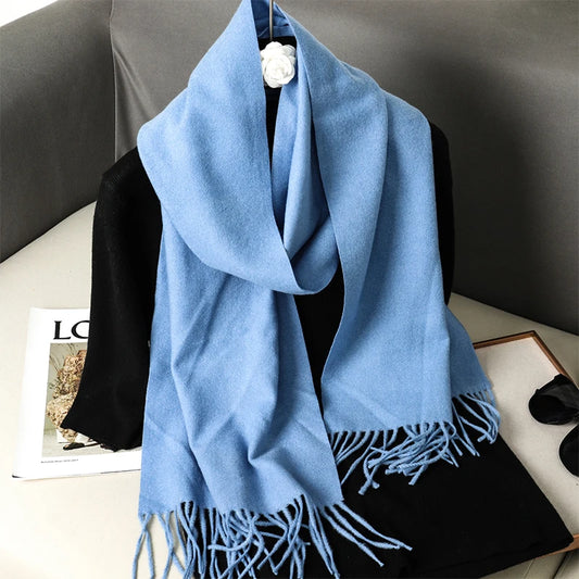 Echarpe Cachemire Bleu Ciel Pastel – 180x30 cm, Foulard Mono et Élégant
