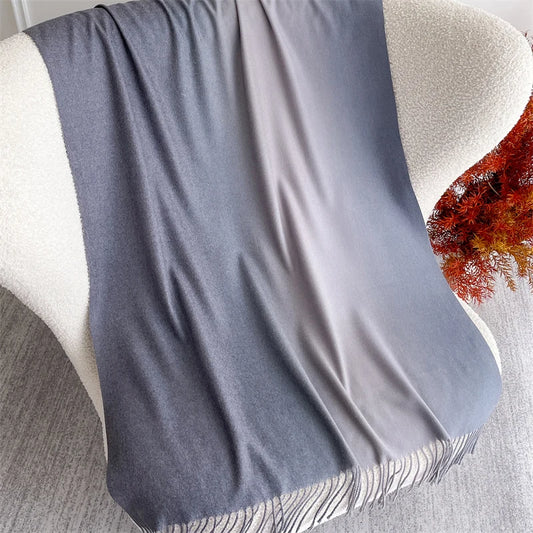 Echarpe Acrylique Dégradé Bleu Ardoise-Gris Perle – Satiné 190 cm × 70 cm