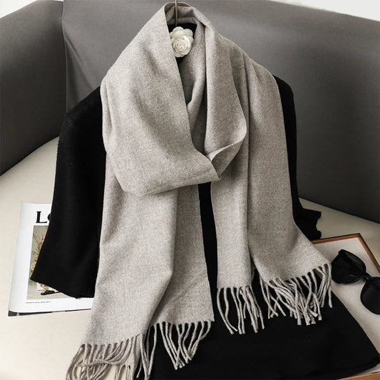 Echarpe Cachemire Gris Perle 180x30 cm - 70% Cachemire et Franges Fines