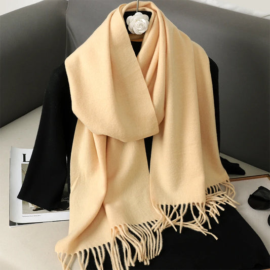 Echarpe Cachemire Beige Pêche Clair Rosée - 180 cm - Franges Douces