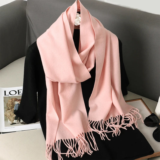 Echarpe Cachemire Rose Velouté - Longue 180 cm, couleur poudré pastel