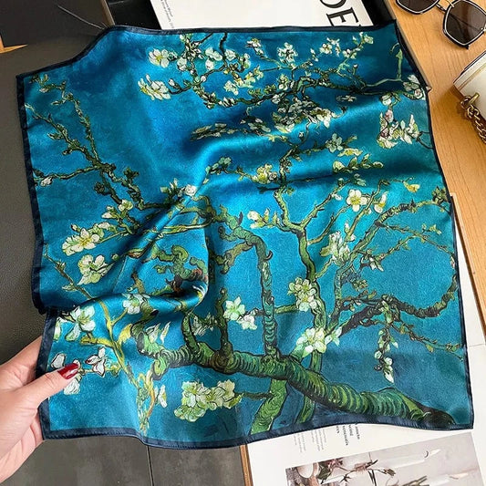 Carré 100% Soie foulard carré en soie imprimé fleurs - Écharpe chic et raffinée